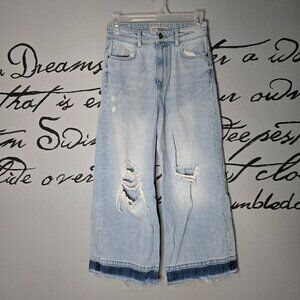 Zara Basic Z1975 Distressed Wide Leg Cropped Jeans, 2